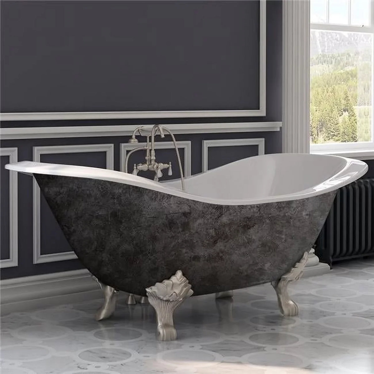 Double Scorched in. Mount Slipper Plumbing Lions Paw Nickel Iron Cast Cambridge Feet, 7 in. Platinum Deck 71 Faucet Holes Tub, Brushed
