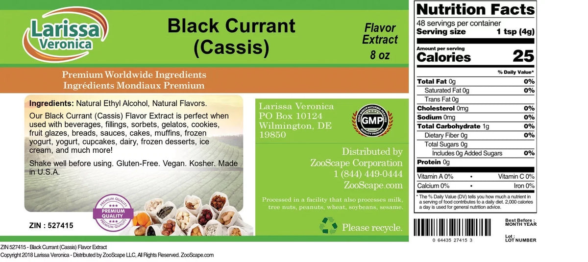 1-Pack, Black oz, (Black Zin: Larissa 527415) Veronica Currant Currant Flavor (Cassis), (Cassis) 8 Extract,