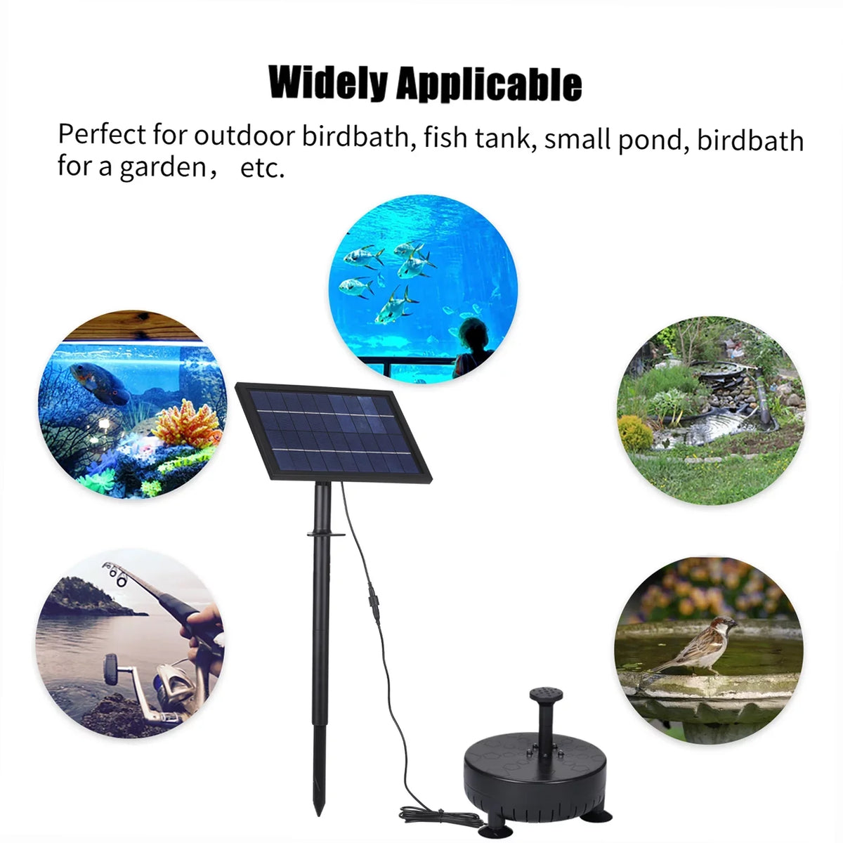 Water Water Solar Pond Pump Patio Pump Birdbath Panel Tank for 10V/8W Adjustable Fountain Panel Pump Solar with Lawn Small Fish Fountain Garden Pool Kit Powered Outdoor DIY Fountain