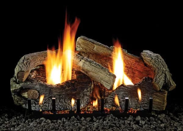 VF/V NG Manual Aged with Oak 24" Stacked Slope Logset Burner, Glaze