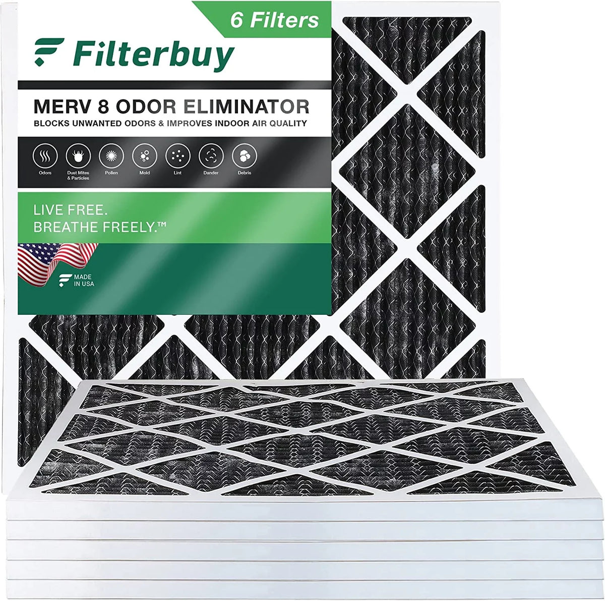 AC 25x25x1 MERV Filters 8 HVAC Furnace Air (6-Pack) Filterbuy Odor Carbon Pleated Activated with Eliminator
