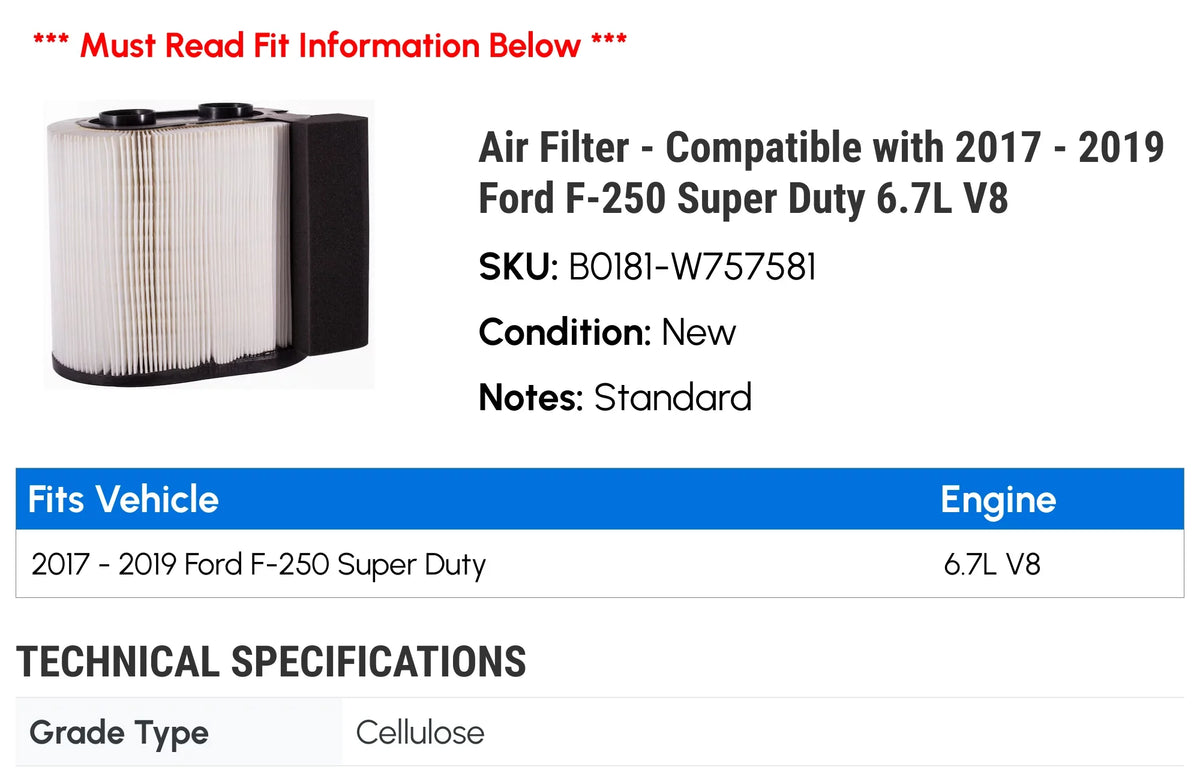 '- 6.7L Filter V8 - Duty Air 2017 Super 2019 F-250 Ford 2018 Compatible with