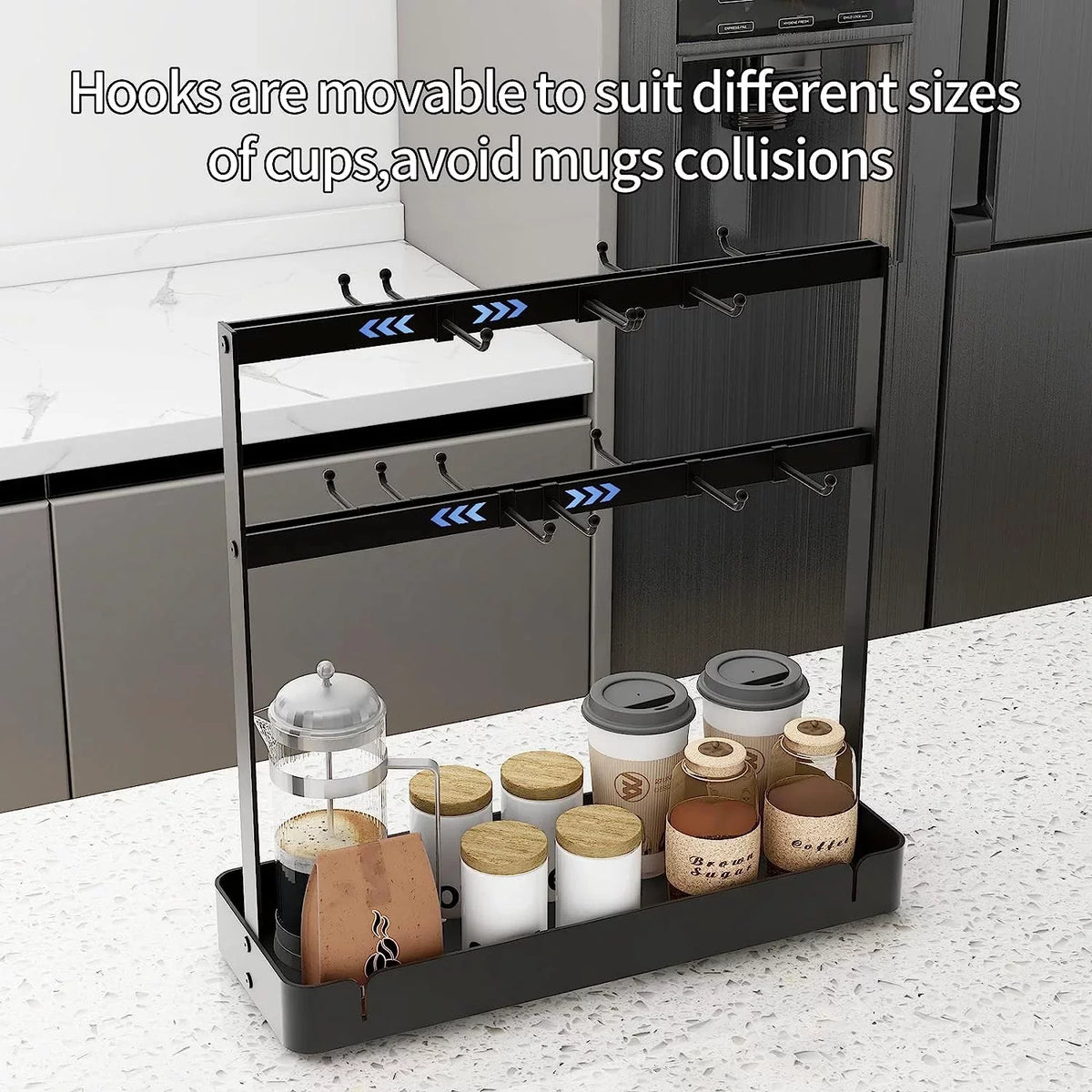 16 Base Coffee Movable for Countertop, Tree with Hooks Rack Tier Mug Mug Holder Storage Cup Holder Cup Hooks,2 Holder Black BOIVSHI Coffee with