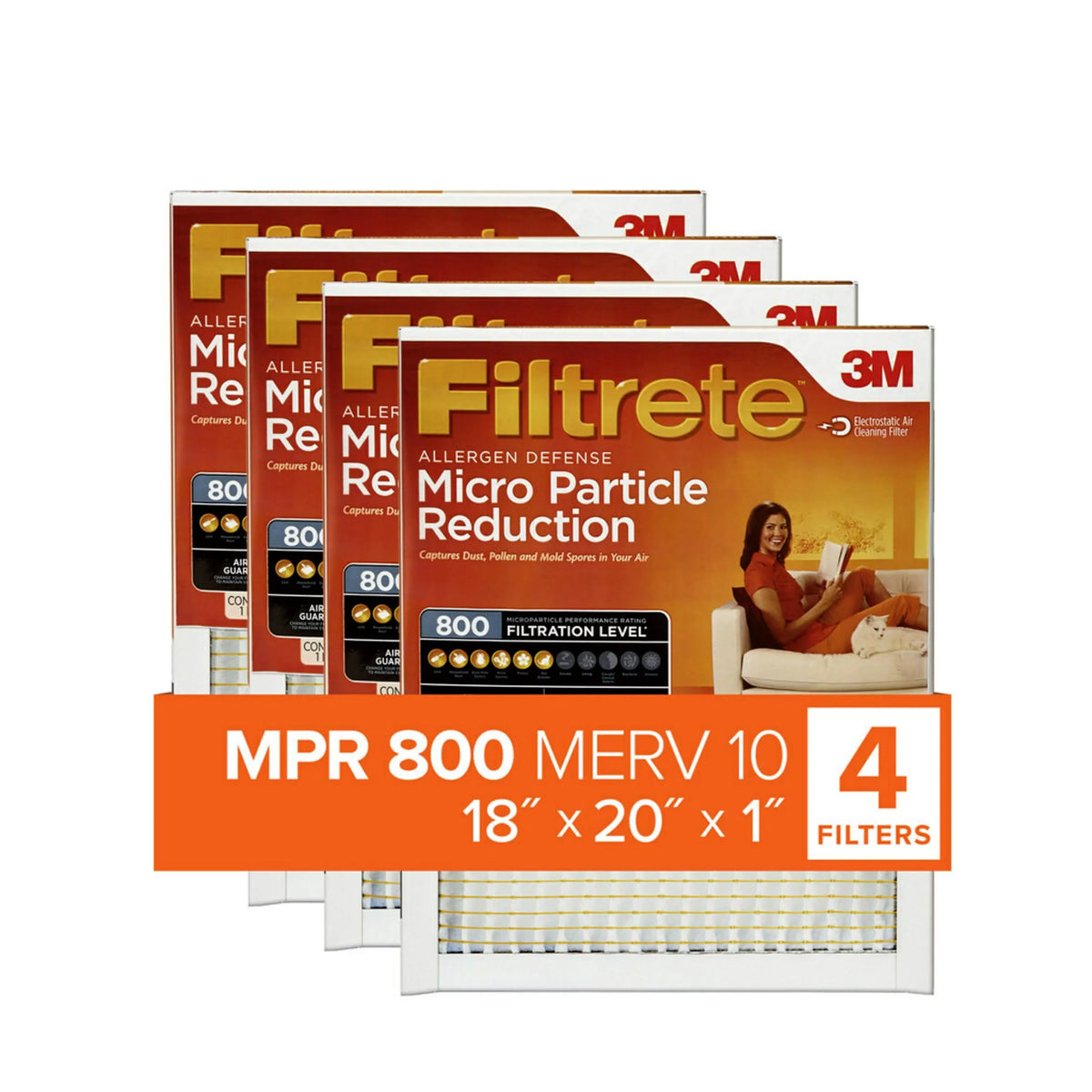 Air Particle Filtrete 800 Filter, 18x20x1 MERV Reduction, Filters Micro 10, MPR 4