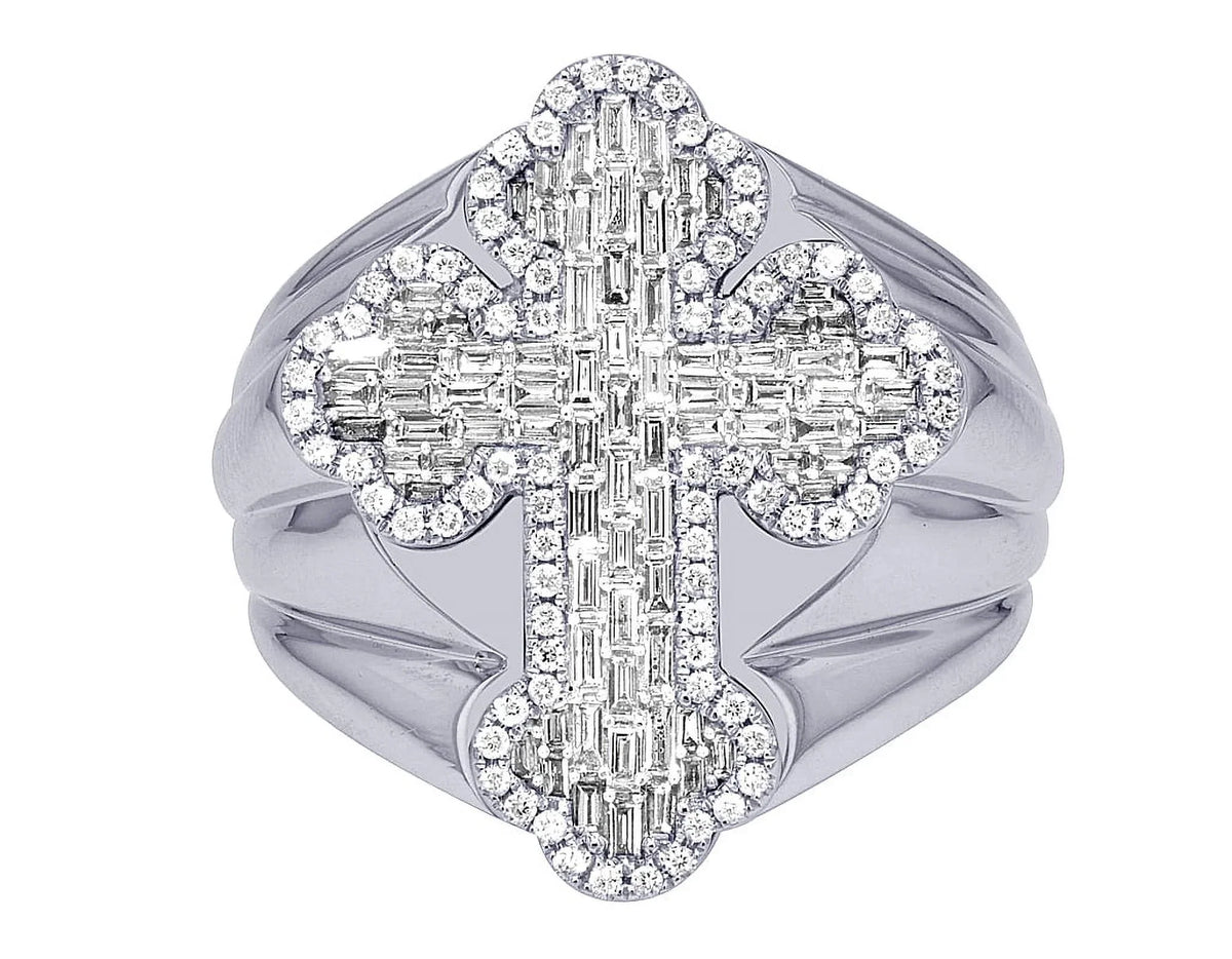 Pinky S10 Gold Ring 1.05 Diamond Baguette Cross 25MM CT