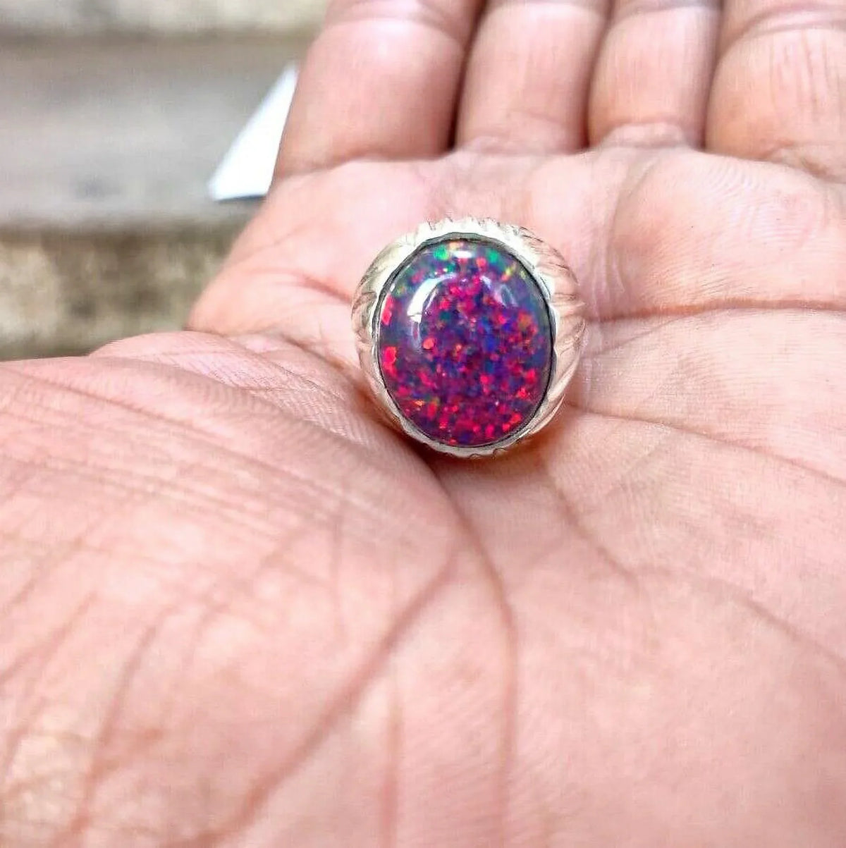 Ring, Gifted Item Her Engagement Australian Gift Opal Opal Lover Natural Ring, Fire Certified October Welo Cabochon for Birthstone Ring,