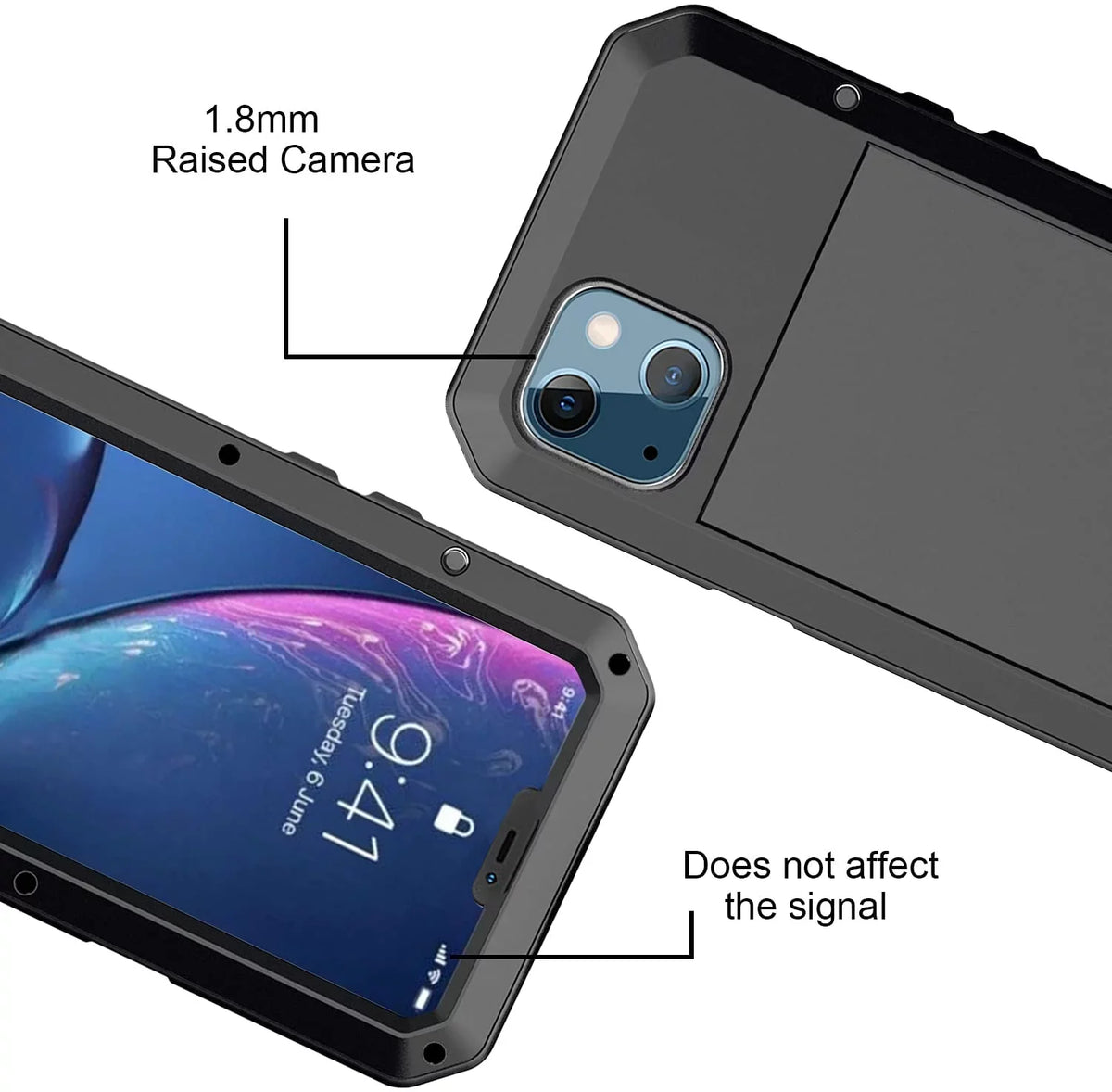 Travel Pro Protection, Shockproof Heavy iPhone 15 Resistant and Glass Military Duty Rugged (Black) Gorilla Outdoor Metal Aluminum Grade Scratch Case