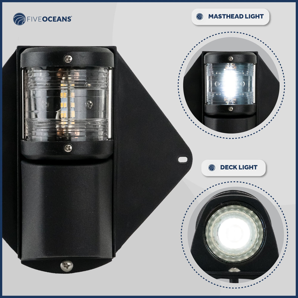 and Vertical Masthead Deck for - Sailboat Combination LED 12V, Light, Deck Mount FO3837 Five Oceans Light, Masthead Spreader