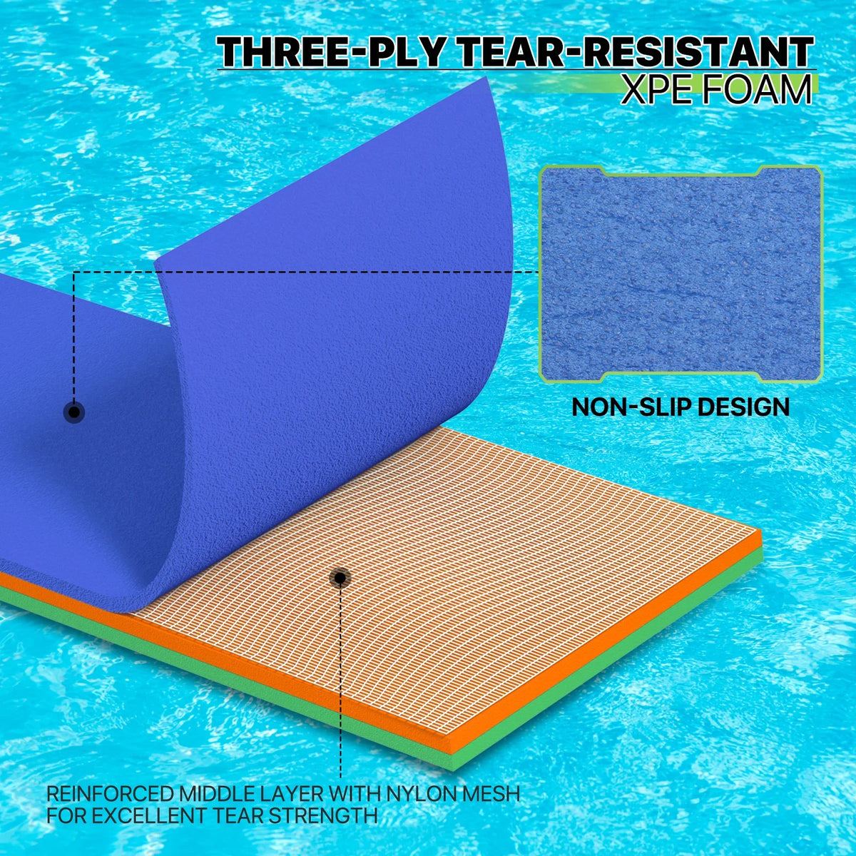 for Pool Water Tear-Resistant 3-Layer Lake Water Outdoor Pad, Mat, XPE Foam Water Recreation Lily Blue Ocean Mat River 6x2ft Float Activities, Pad Magshion Floating Floating
