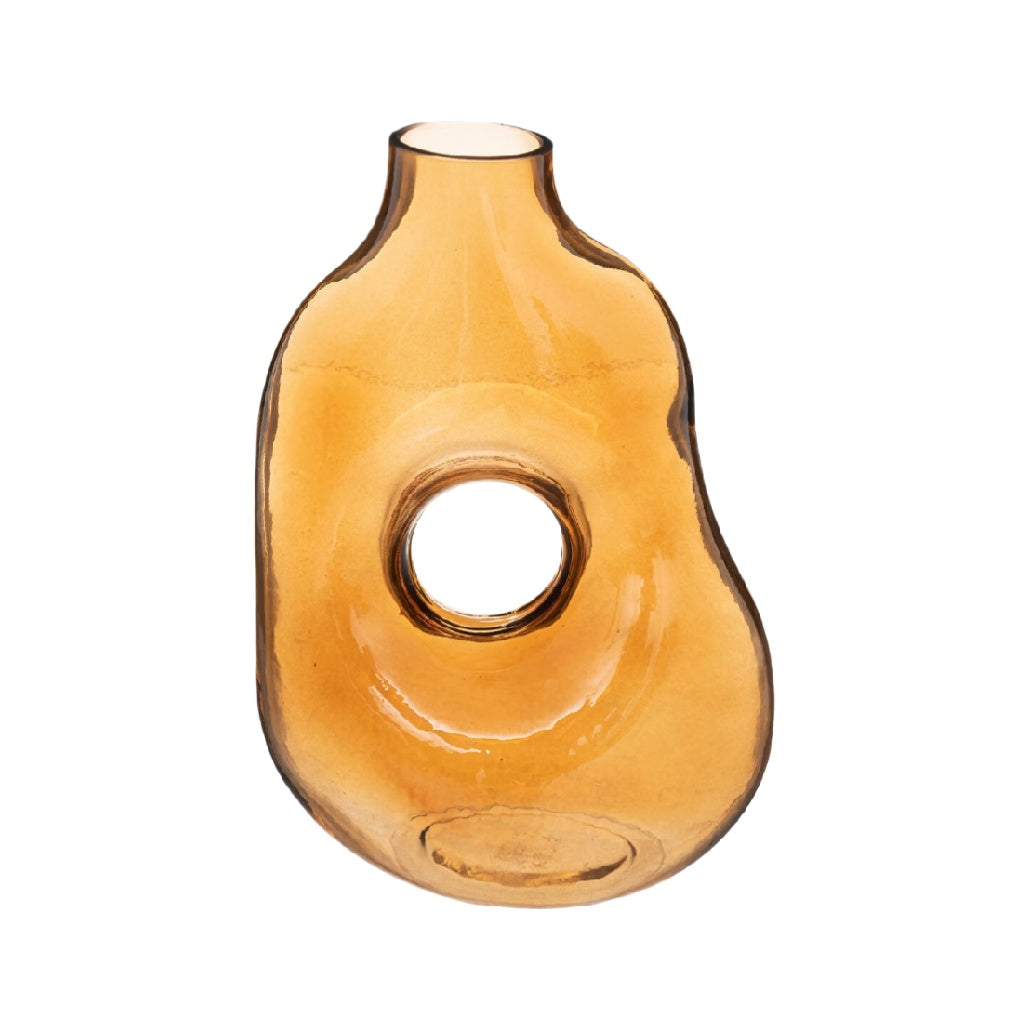 Modern Amber Glass Vase with Unique Cutout Design**