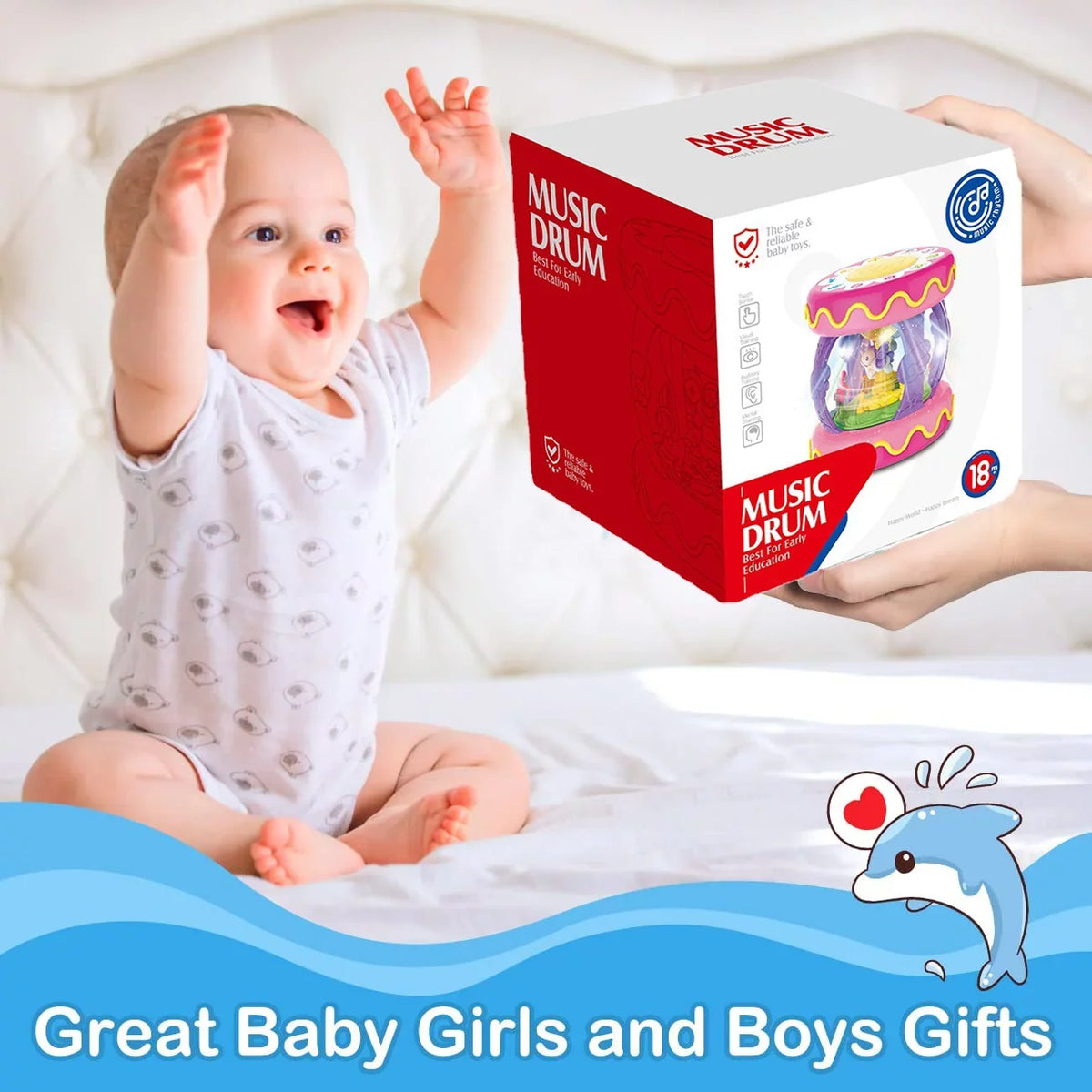 Old 1 up Drum Toys Months, Rotating Gift Girls, Baby Light Year for Toddler Year Toys 1 for Old Toys 6-12 Musical