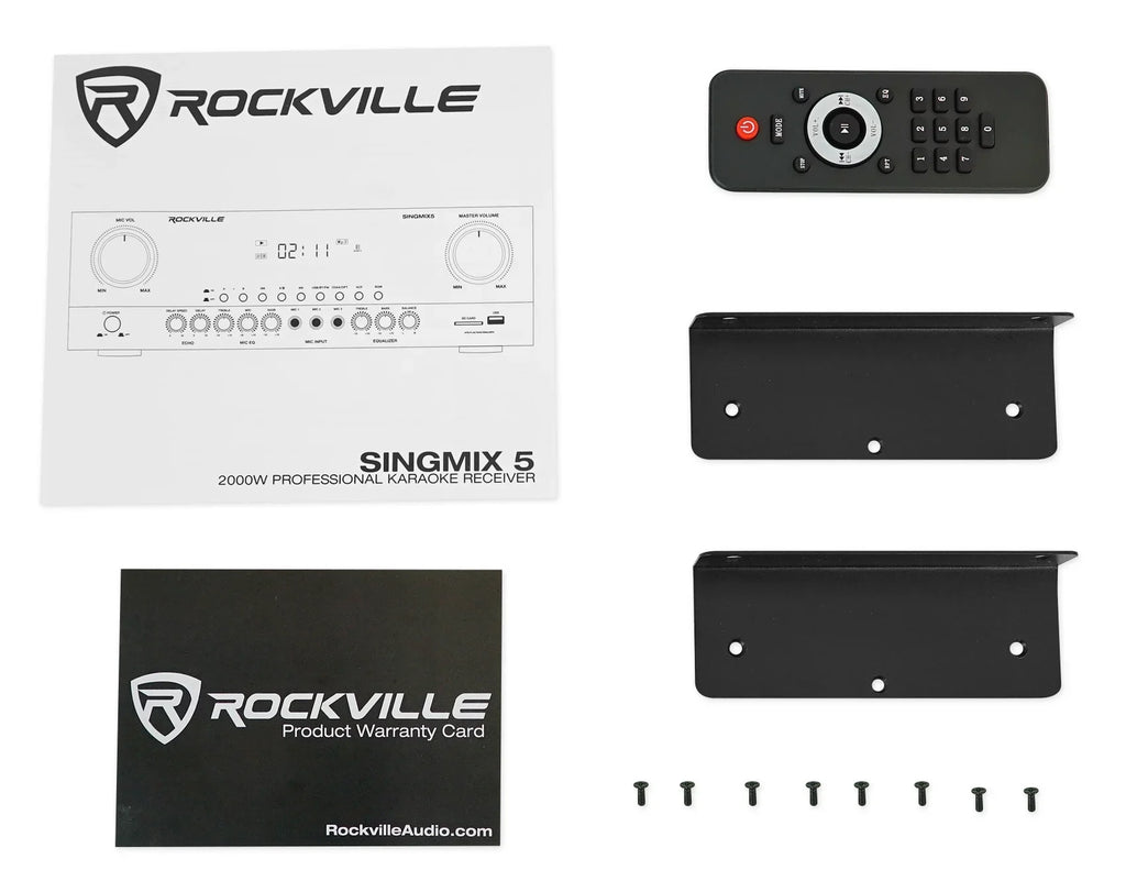 2000w Rockville Mixer+(2) Speakers 5 Receiver Black Bluetooth Home Tower SINGMIX