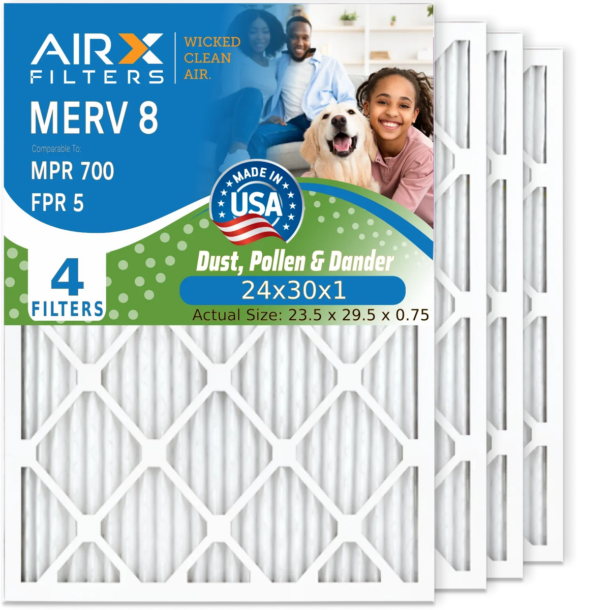Made 24x30x1 HVAC Pleated AIRX Filters Furnace CLEAN Air MPR Comparable by USA 8 700 Filter 5 Filter FILTERS Pack Air Premium Electrostatic MERV FPR AC WICKED & AIR. 24x30x1 Conditioner to 4