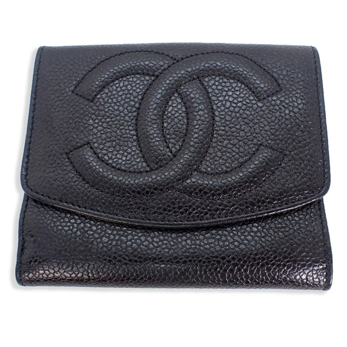 wallet Chanel black Pre-Owned skin CHANEL (Good) trifold caviar