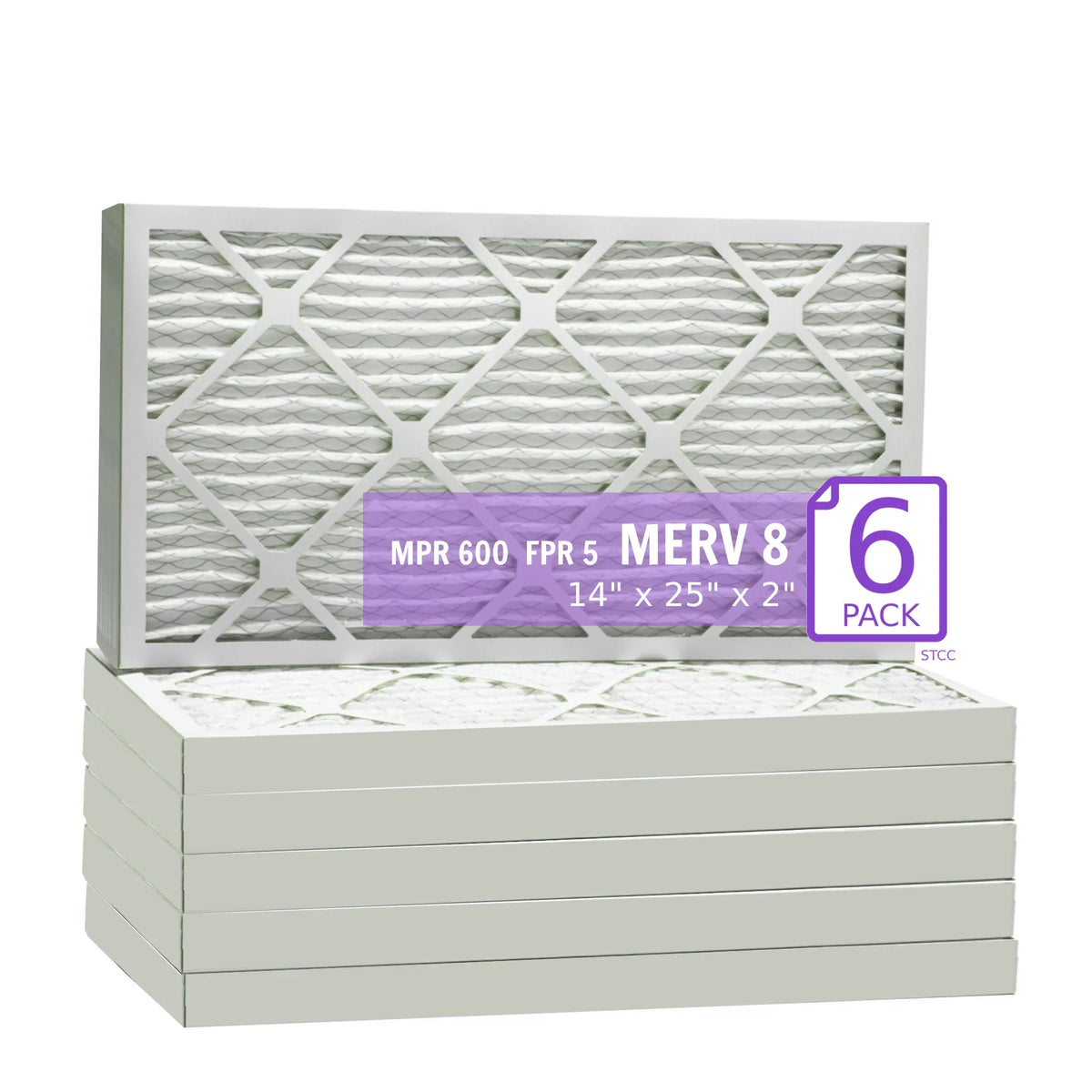 Pack) Purolator Pleated Air Mechanical 14x25x2, MERV Extended (6 DMK80 Surface Filter, 8,