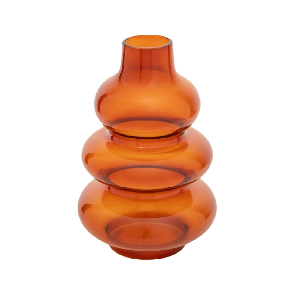 Elegant Three-Tiered Amber Glass Vase - Modern Home Decor