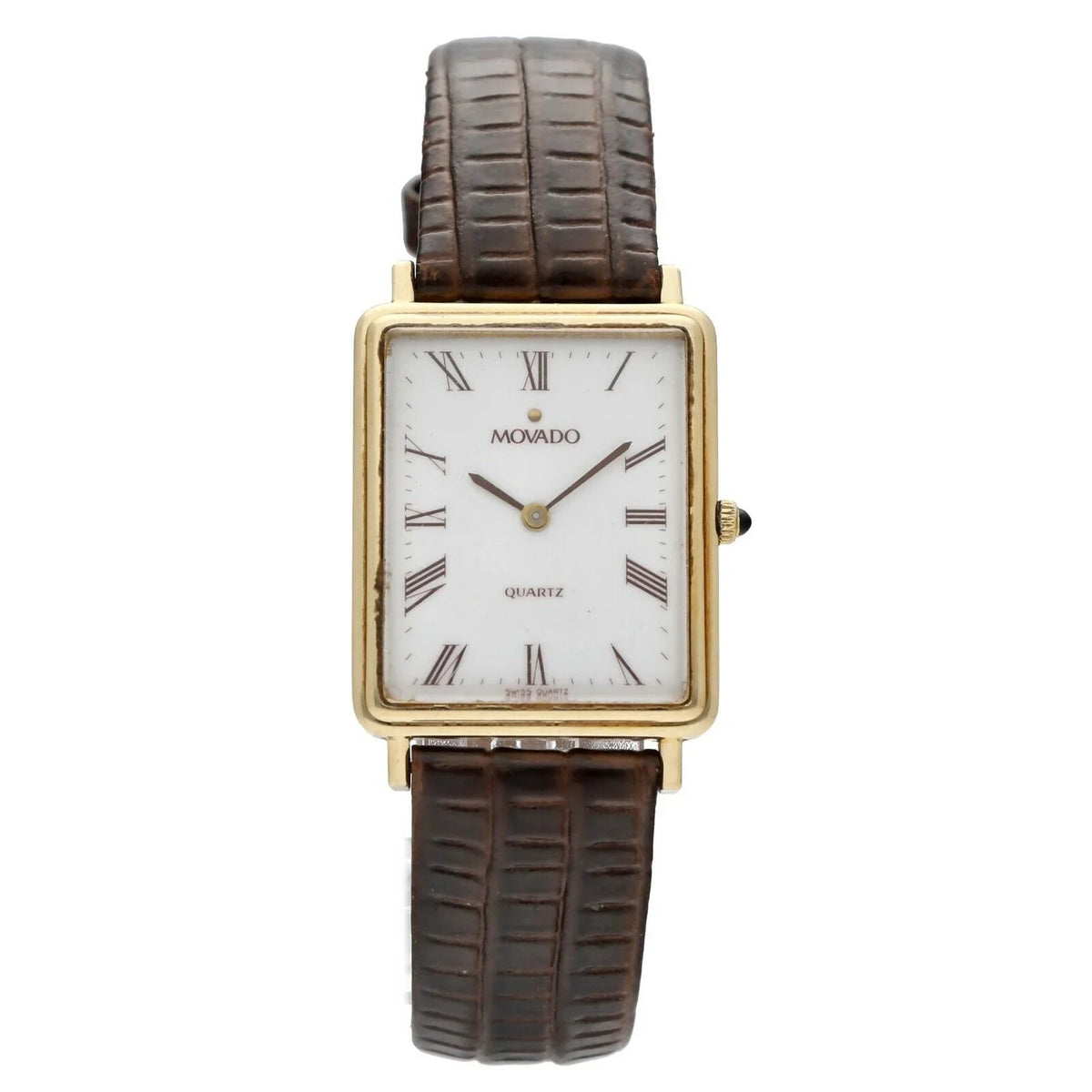 Roman Gold Yellow Quartz Watch White 7041485 Dial Tank 14k Movado Wrist