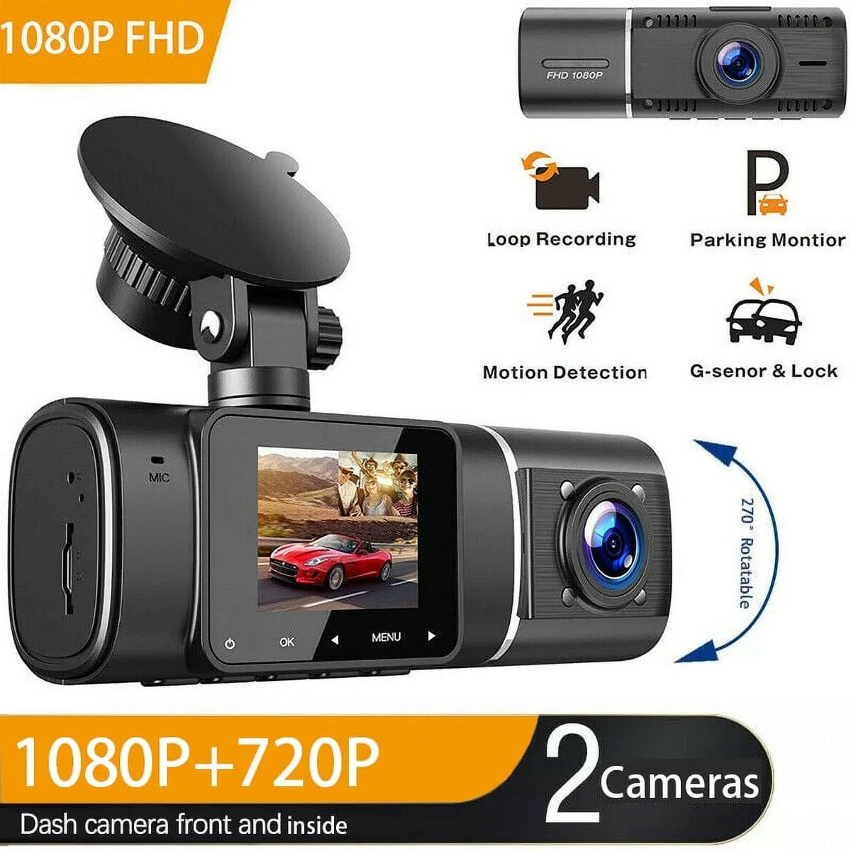 Display Night ,Parking ,IR Camera Dash Loop Inch G-Sensor, Recording, 1080P HDR 1.5 FHD LCD TOGUARD Camera Mode, Vision Cam Car Car