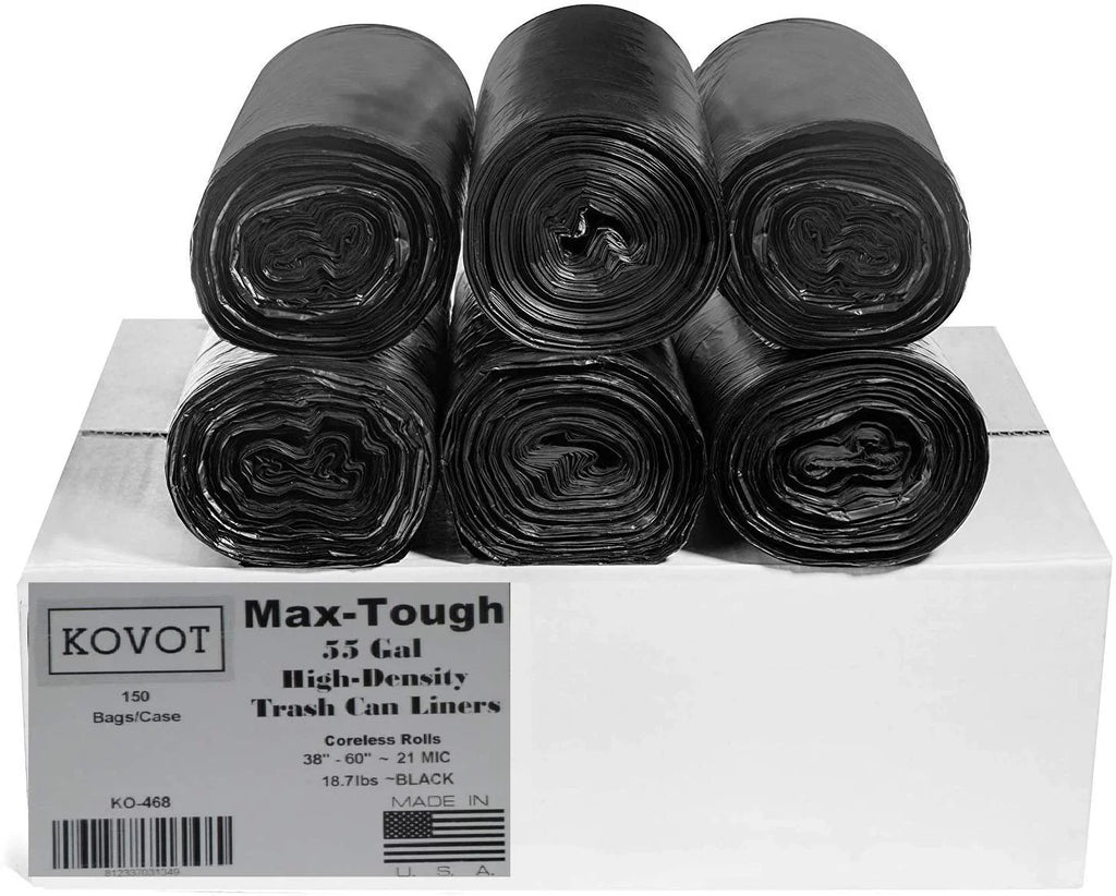 Black Rolls Coreless Density 150) 55 Gal. Star of Seal Trash Max-Tough High Bag, (Pack RL-386021K