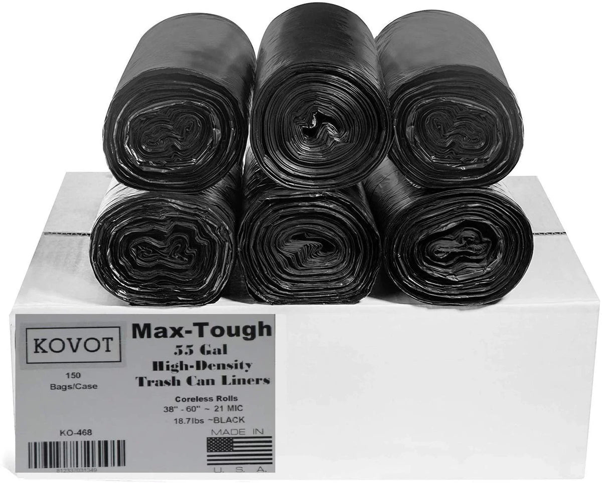 Black Rolls Coreless Density 150) 55 Gal. Star of Seal Trash Max-Tough High Bag, (Pack RL-386021K