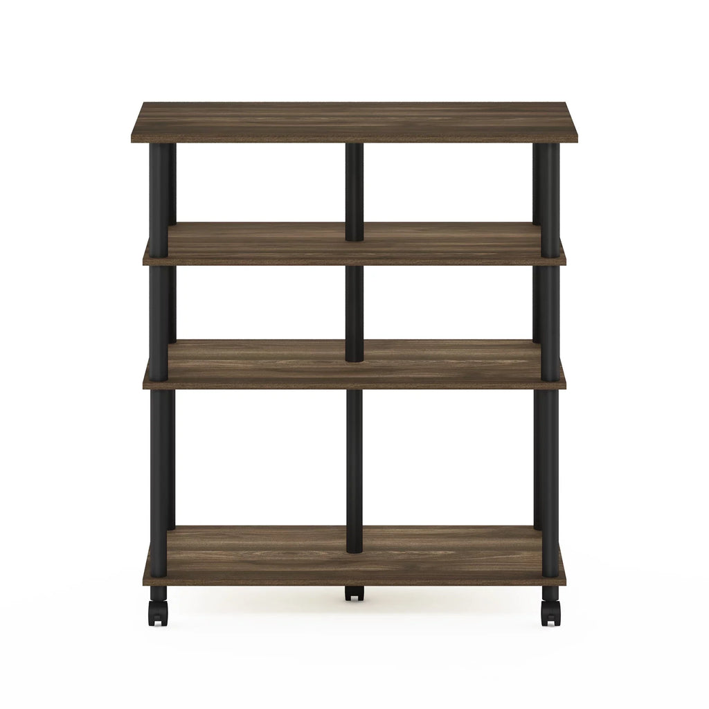 Helena Walnut/Black Furinno wheels, 4-Tier Rolling Columbia Kitchen Island on