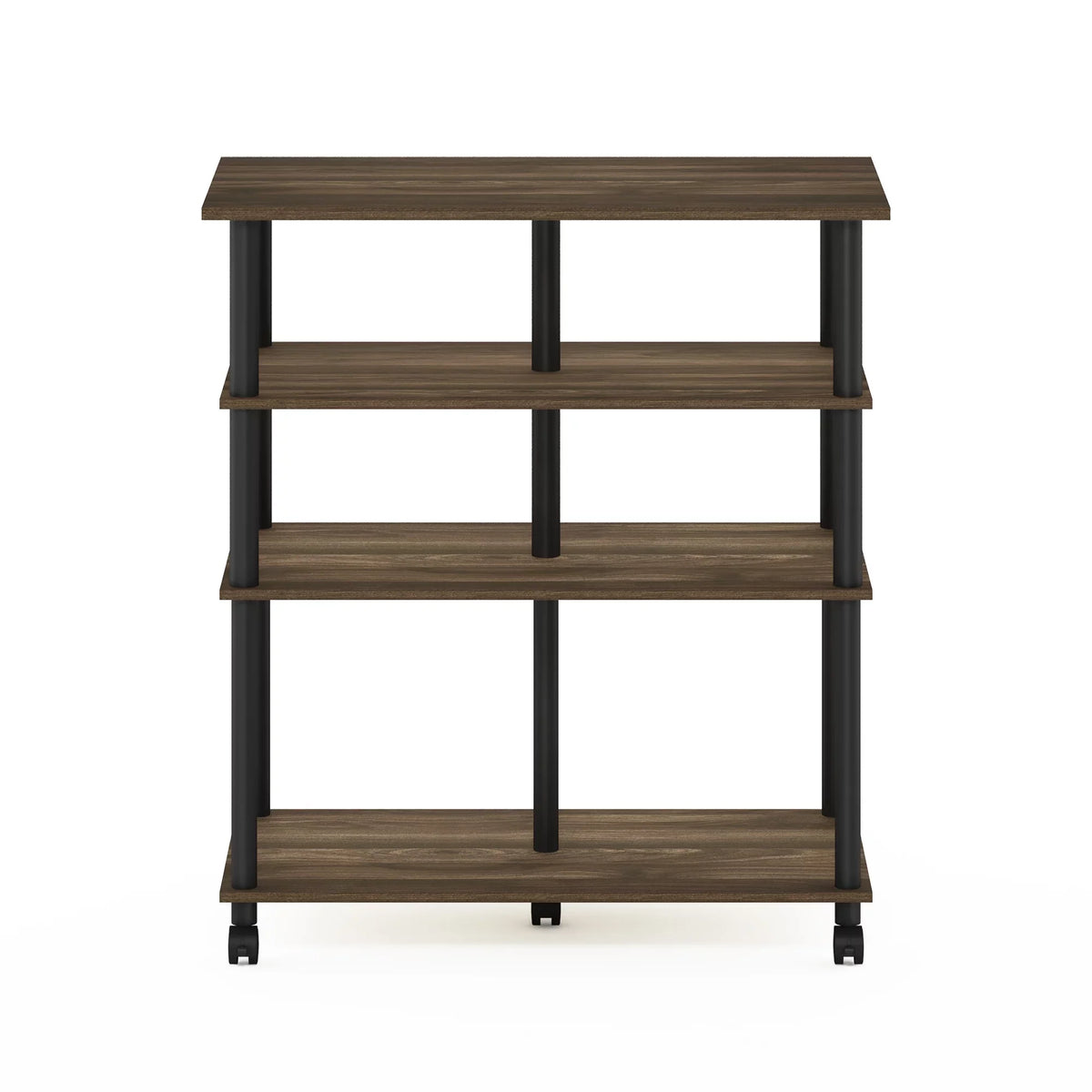 Helena Walnut/Black Furinno wheels, 4-Tier Rolling Columbia Kitchen Island on