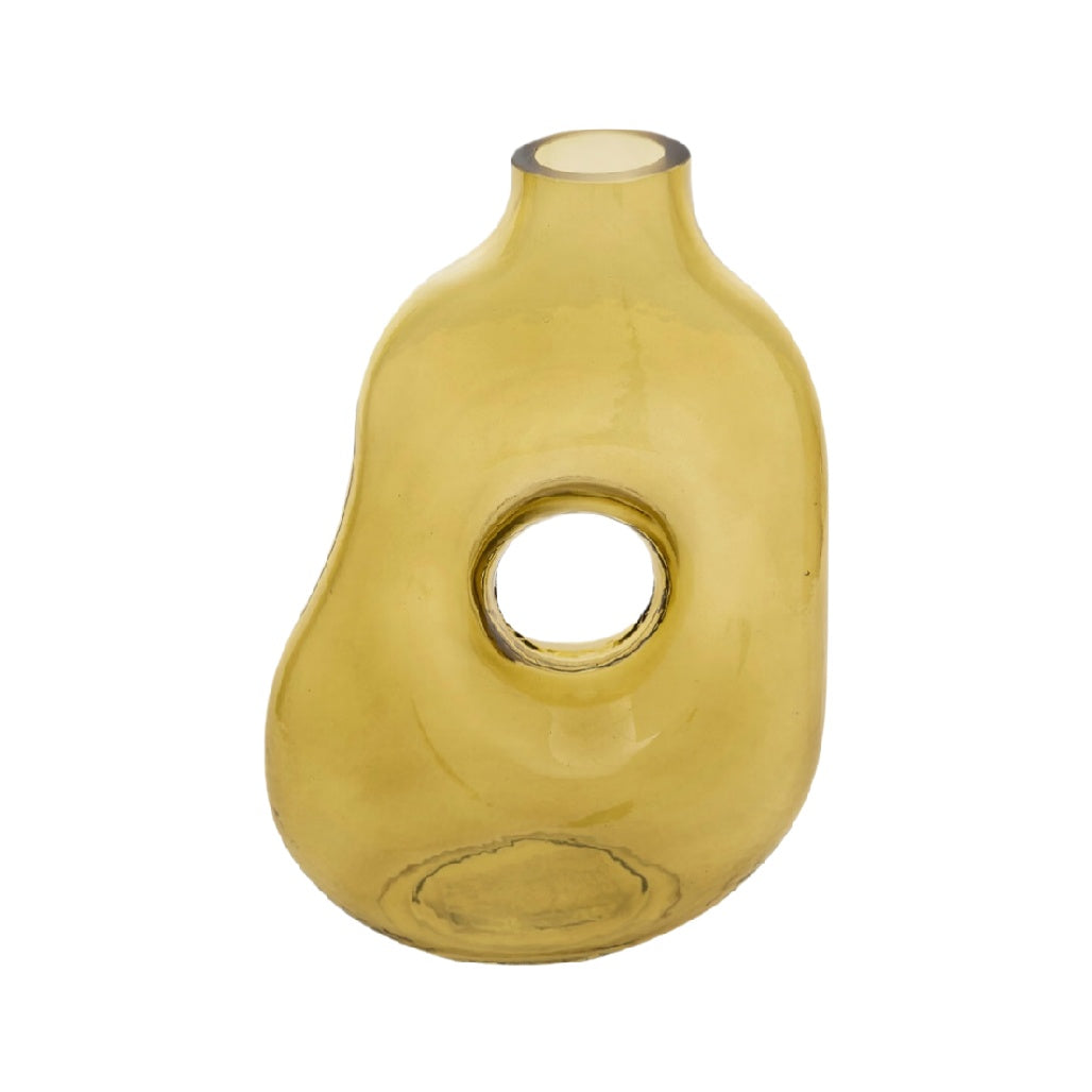 Unique Yellow Glass Vase with Circular Opening