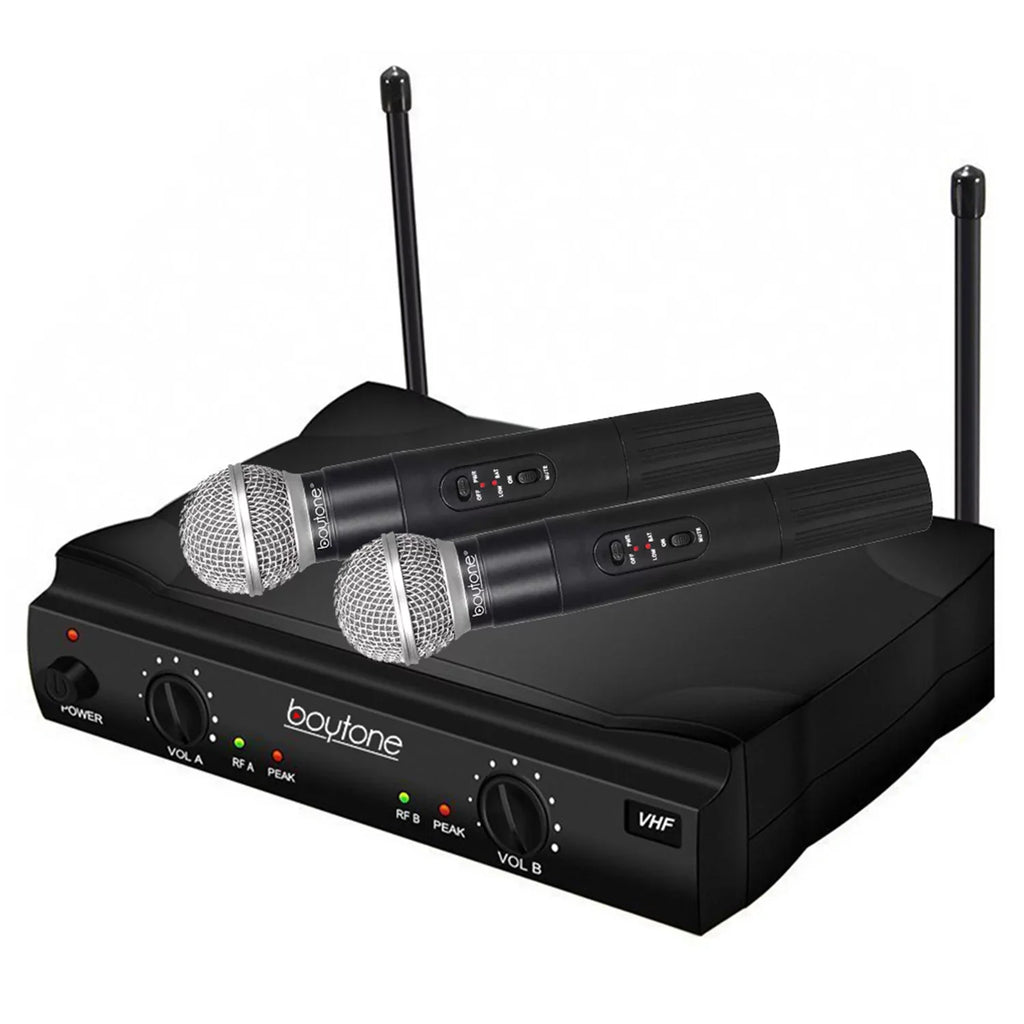 System - Dual Boytone Dynamic Wireless Fixed Church, Mics, Microphone BT-42VM Wireless Receiver, DJ, Conference, VHF Mic Frequency Channel for Transmitter Karaoke, Dual Handheld Cases Carrying 2