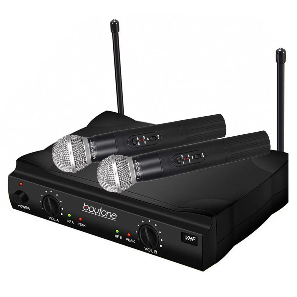 System - Dual Boytone Dynamic Wireless Fixed Church, Mics, Microphone BT-42VM Wireless Receiver, DJ, Conference, VHF Mic Frequency Channel for Transmitter Karaoke, Dual Handheld Cases Carrying 2
