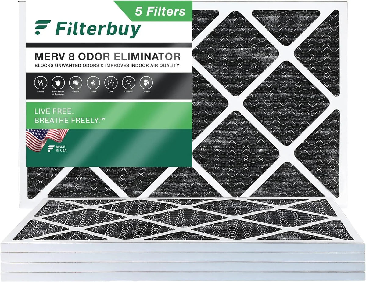 Furnace Pleated MERV HVAC AC Odor Eliminator Air 8 Carbon (5-Pack) 16x25x1 Filters with Activated Filterbuy