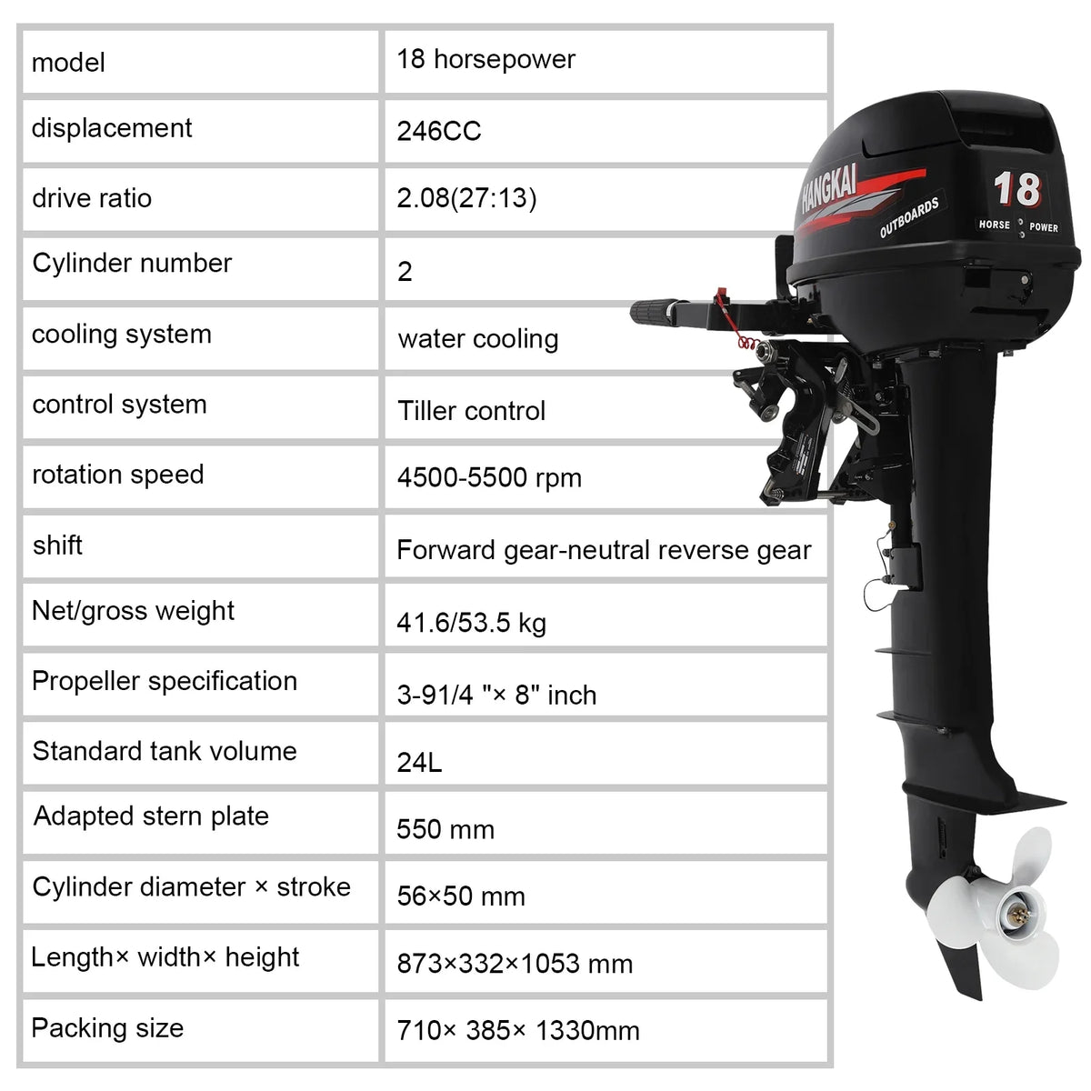 Engine 2 246cc Cooling Alloy Water Wuzstar 18 Aluminum w/CDI Long Motor HP System Shaft Boat Fishing Outboard Stroke Motor, Boat