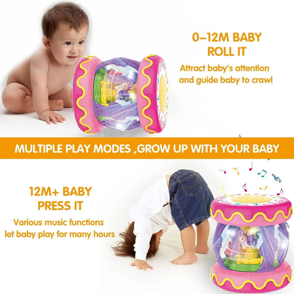 Old 1 up Drum Toys Months, Rotating Gift Girls, Baby Light Year for Toddler Year Toys 1 for Old Toys 6-12 Musical