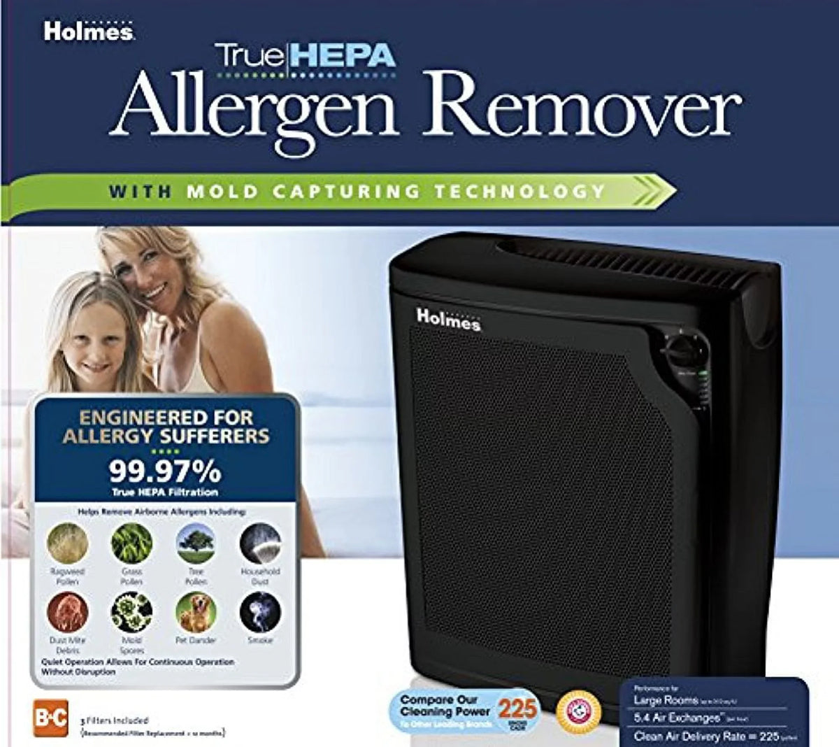Air Purifier, HEPA Medium, kzdkc 4-Speed Black Holmes Large True Room