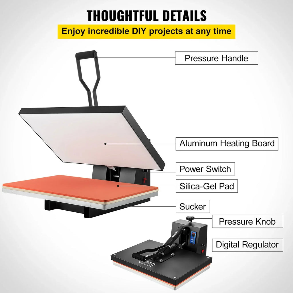 Press Heat to Use Transfer TShirt VEVOR for Industrial Heat and Power, Heat Digital Machine Vinyl, Press 1700W Easy Sublimation Black 16x24 Printer