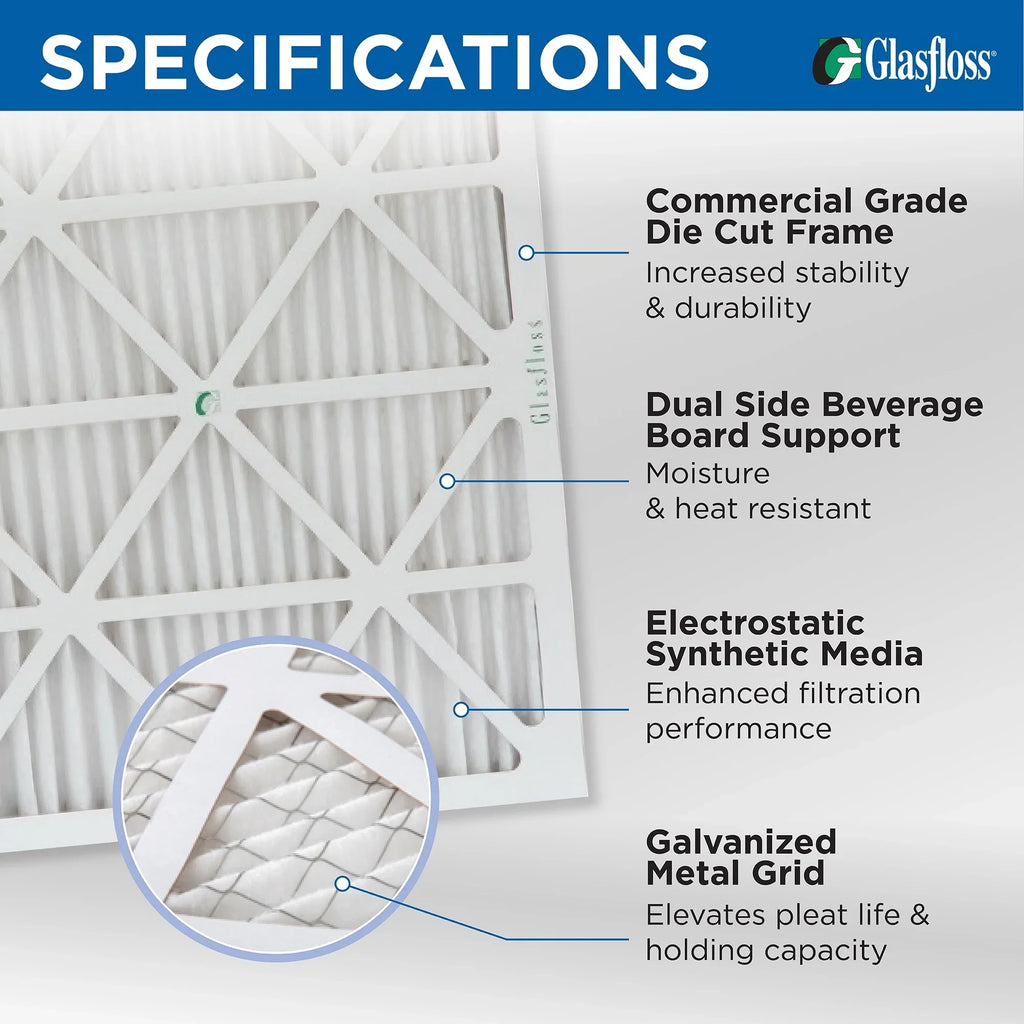 Pleated 6 23-1/2 Air Filters 15-1/2 by MERV 7/8 Glasfloss. of 11 16x24x1 x Actual Pack x Size: