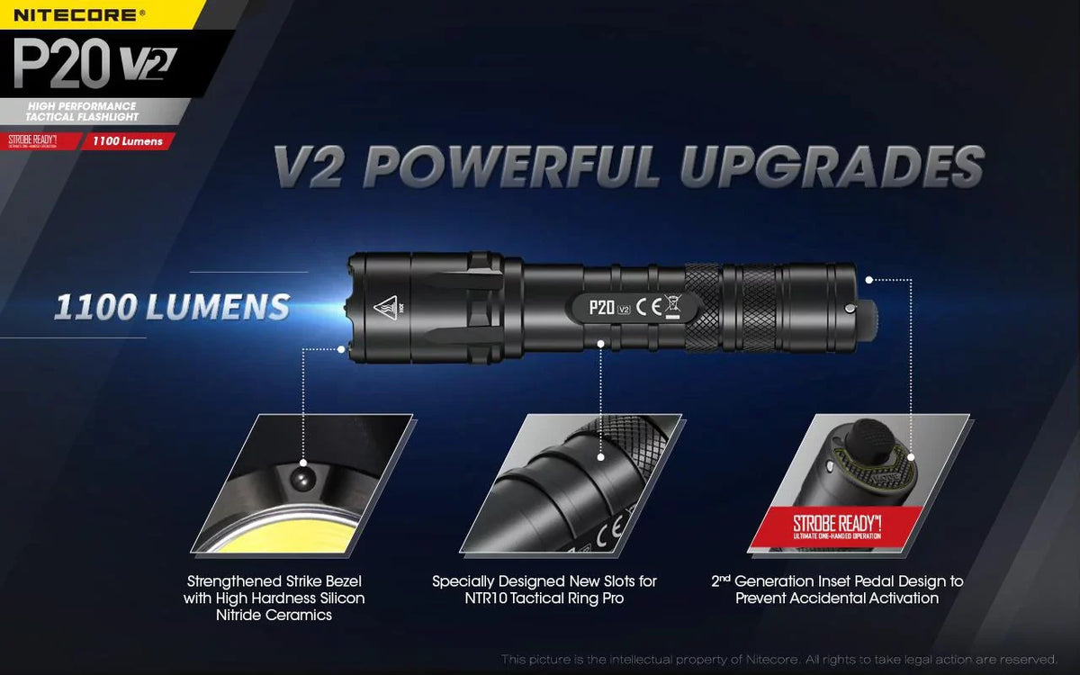 Lumens Flashlight - Batteries Charger - V2 Eco-Sensa LED XP-L2 +2x P20 Free D2 CR123A 1100 V6 w/NL183 Combo: Nitecore CREE Battery, Tactical