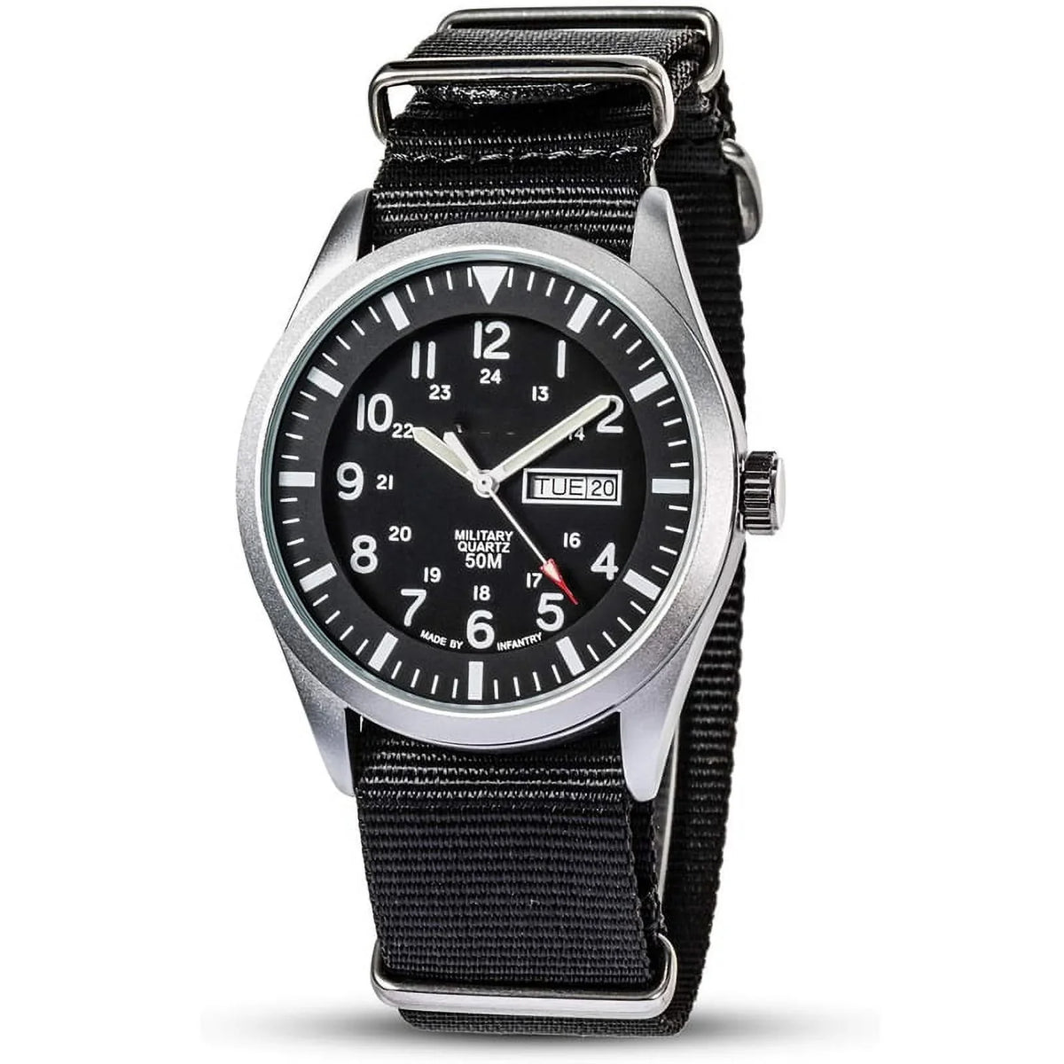 Men Wrist Outdoor Work Field Wristwatch, Band Mens Hr Waterproof Watches Watch, Nylon Army 12/24 Tactical Date Casual Analog Day Military Black Sport for