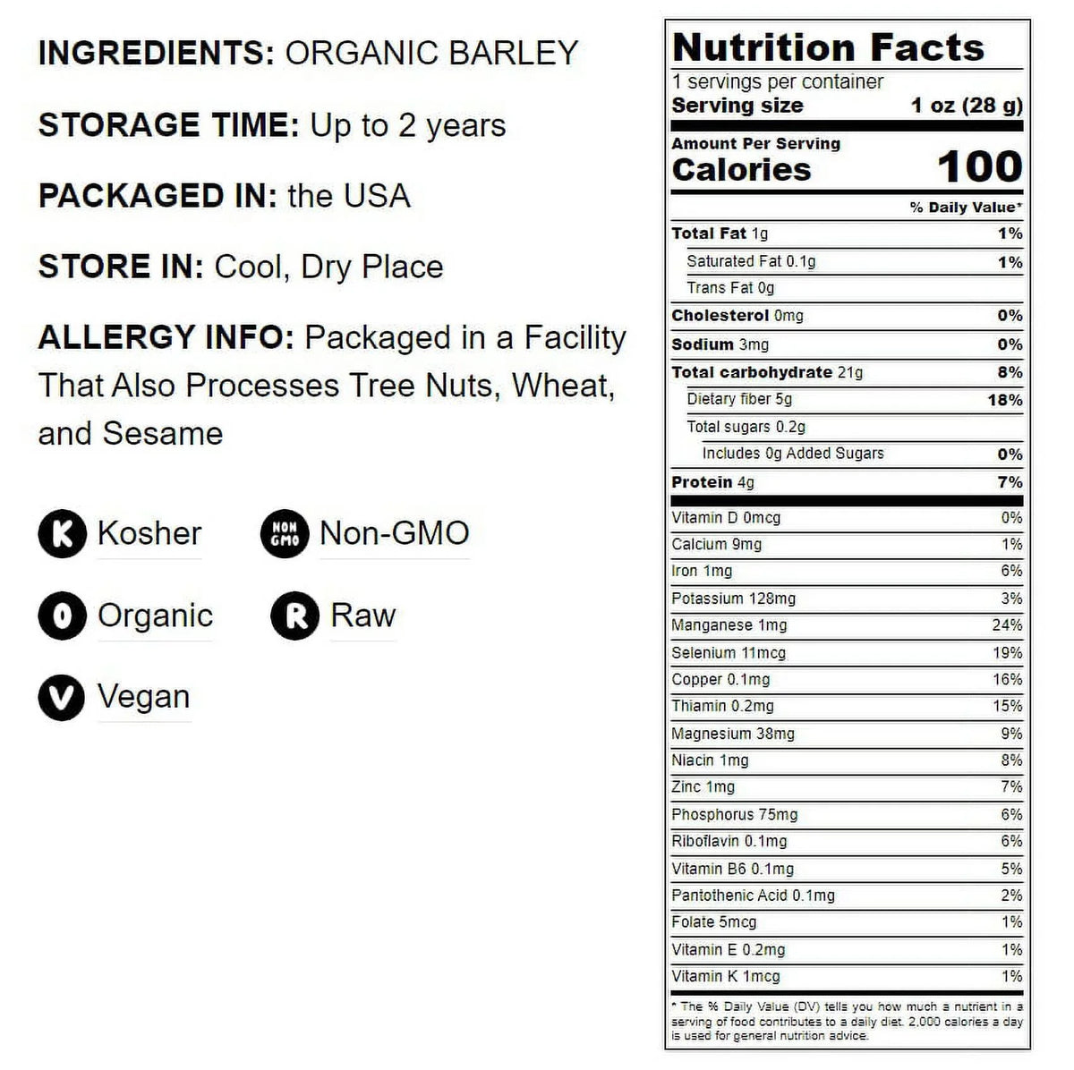 Food Kosher, Hulled Bulk Pounds Product Grain, ¨C Organic Raw, 2 Non-GMO, by Barley, ¨C the to of Live USA