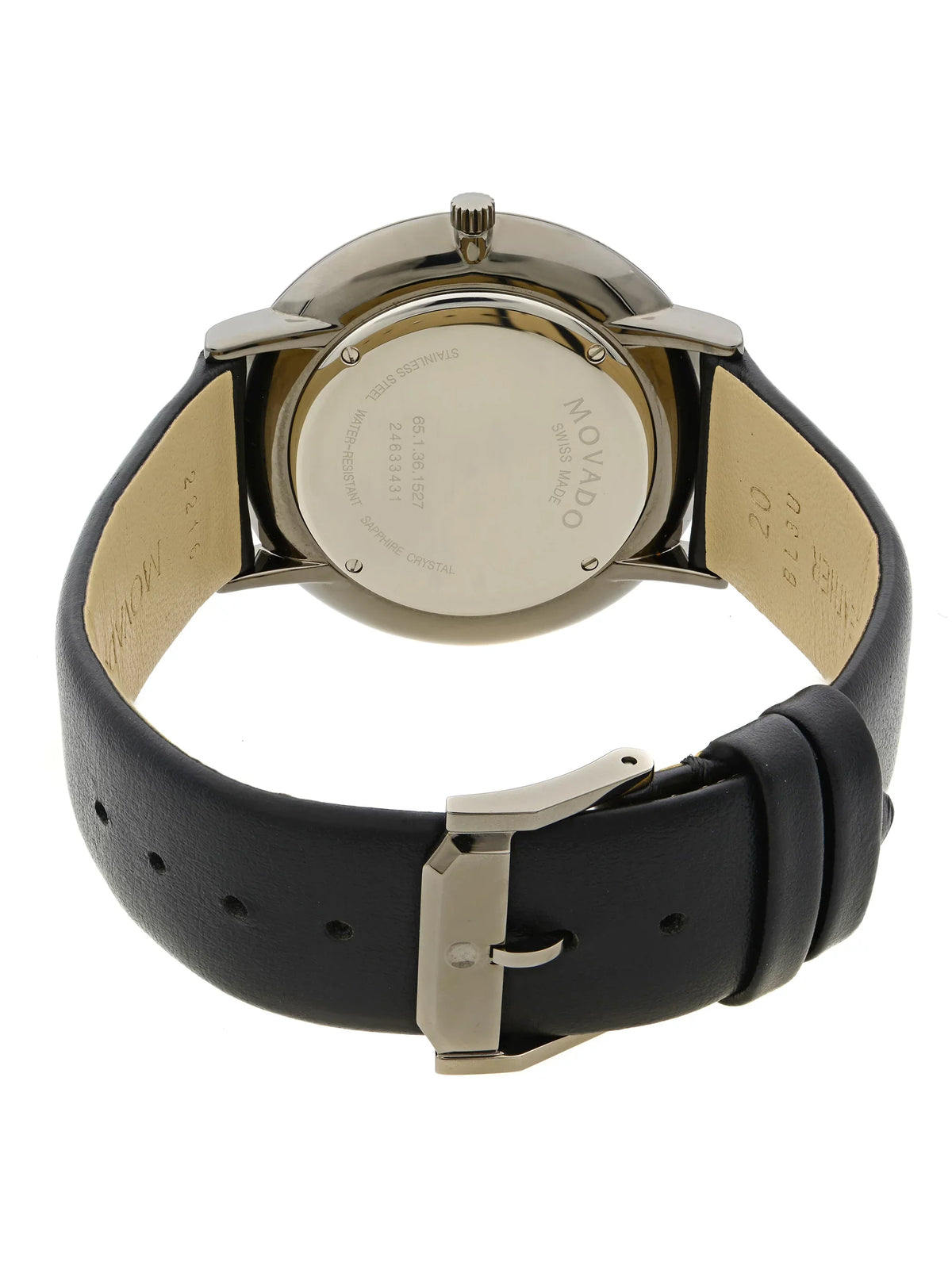 Modern Watch Strap Black Leather 0607391 (Good) Ultra 47 Quartz Mens Pre-Owned Movado Slim