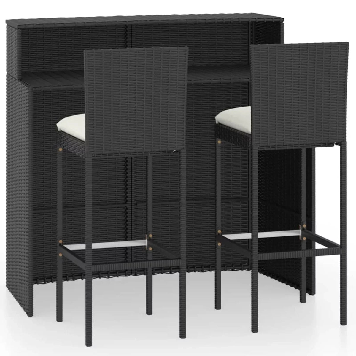 Bar Balcony, Furniture Cushioned 3 Table for Backrest Anself with and and Stool Footrest Piece Chair Black Rattan Bar Patio Outdoor 2 Patio, Poly Set Backyard, Bar Garden,