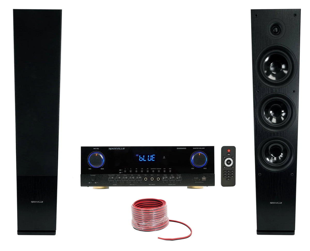 2000w Rockville Mixer+(2) Speakers 5 Receiver Black Bluetooth Home Tower SINGMIX
