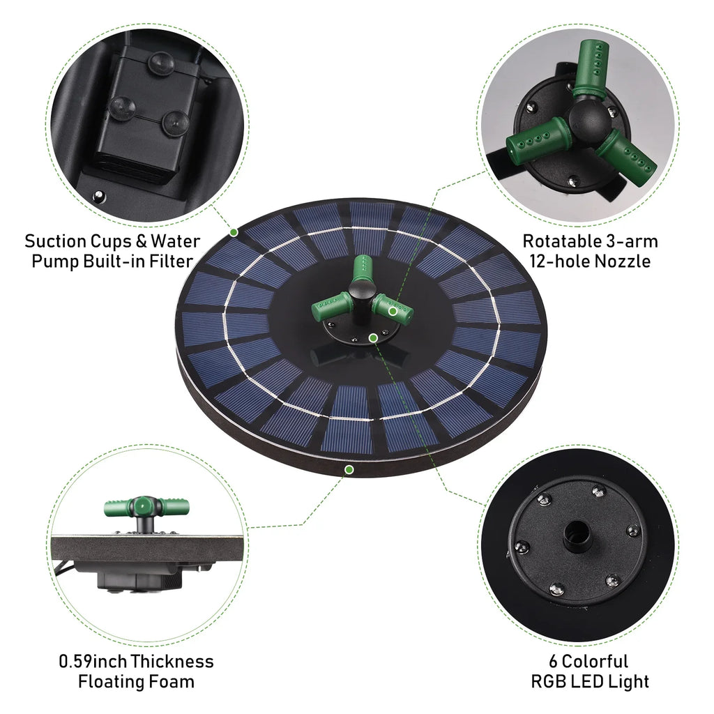 Auto-shut Pond Nozzle 9 Off Brewel Inch Pump With Pump 6w fountain,Battery Led Solar Off Rookin Auto-shut Water With Rotatable With Battery Nozzle Off Solar Inch Yaliya 9 Auto-shut Bath
