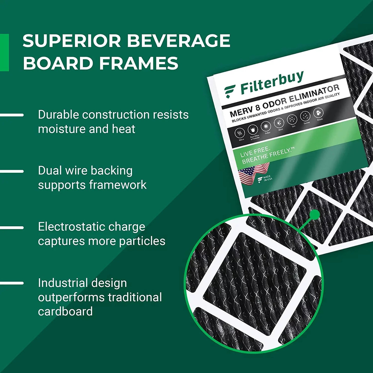 (12-Pack) Filterbuy Carbon MERV Pleated AC Filters with 16x20x1 8 Air Activated HVAC Furnace Odor Eliminator