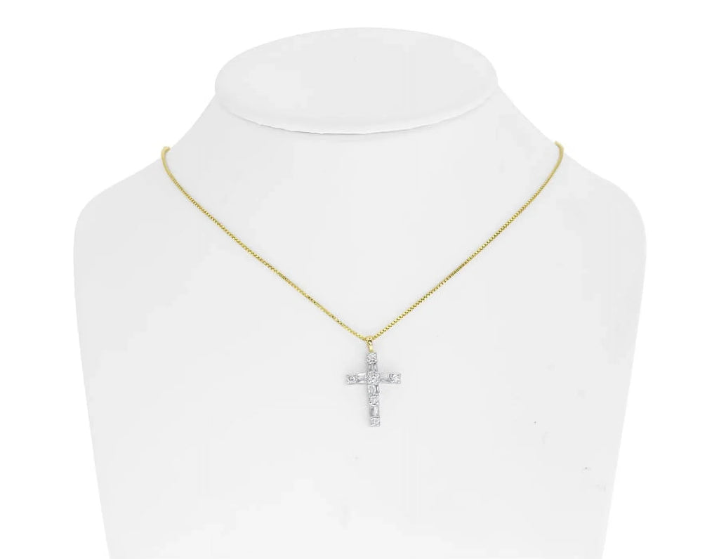 Baguette Diamond (0.50 Gold 14k Mini ct) Yellow Round Cross