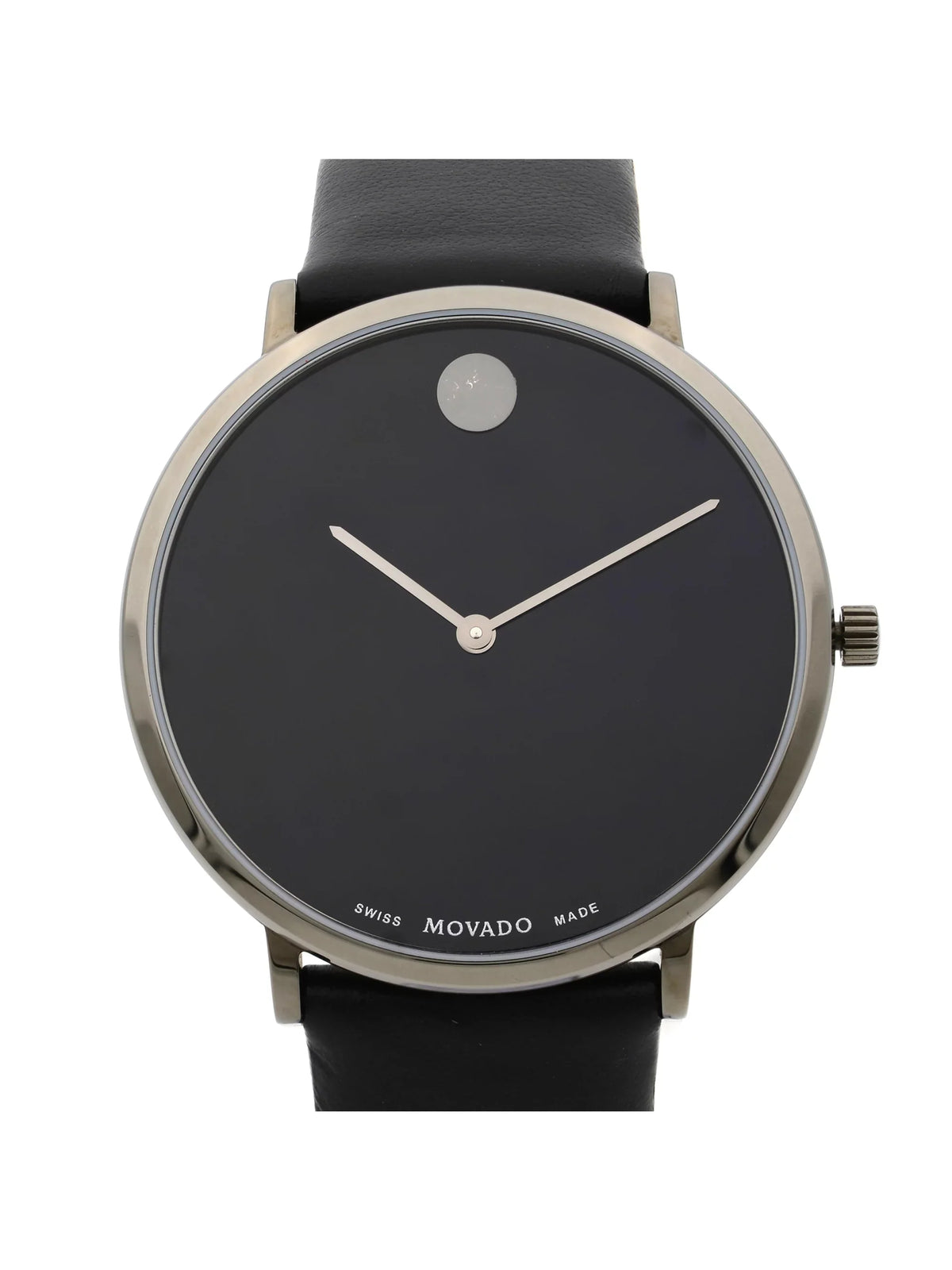 Modern Watch Strap Black Leather 0607391 (Good) Ultra 47 Quartz Mens Pre-Owned Movado Slim