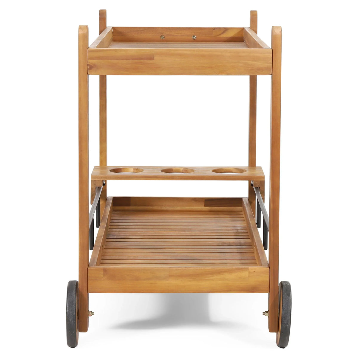 Black Studio 2 and Bonneau Holders, Bar with Teak Outdoor Acacia Wood Cart Tiered Bottle GDF