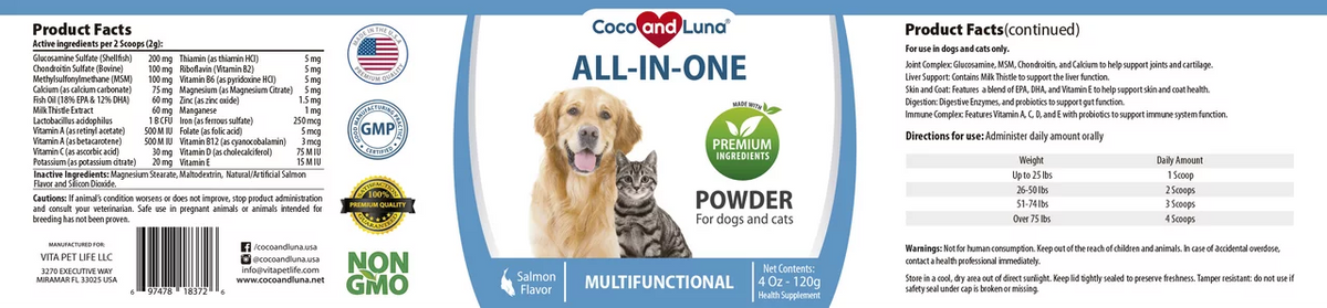4oz Coco for Cats in (120g) Multivitamin - Powder and Luna 10 Dogs and 1