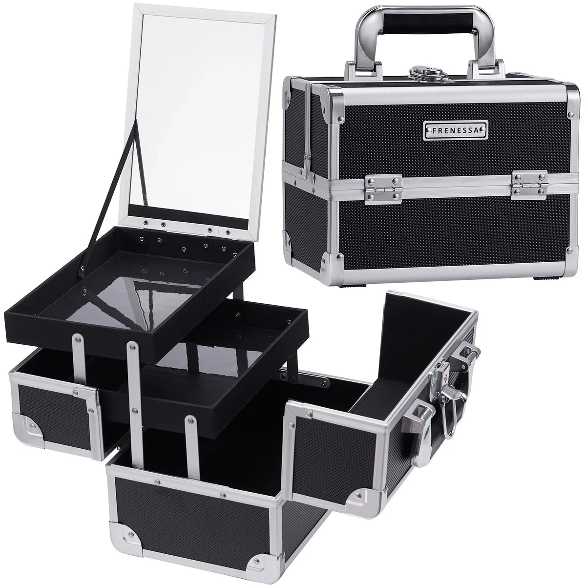 Makeup Box 2 Mirror Storage Lockable Case Joligrace Case Train Makeup Cosmetic Trays Organizer with