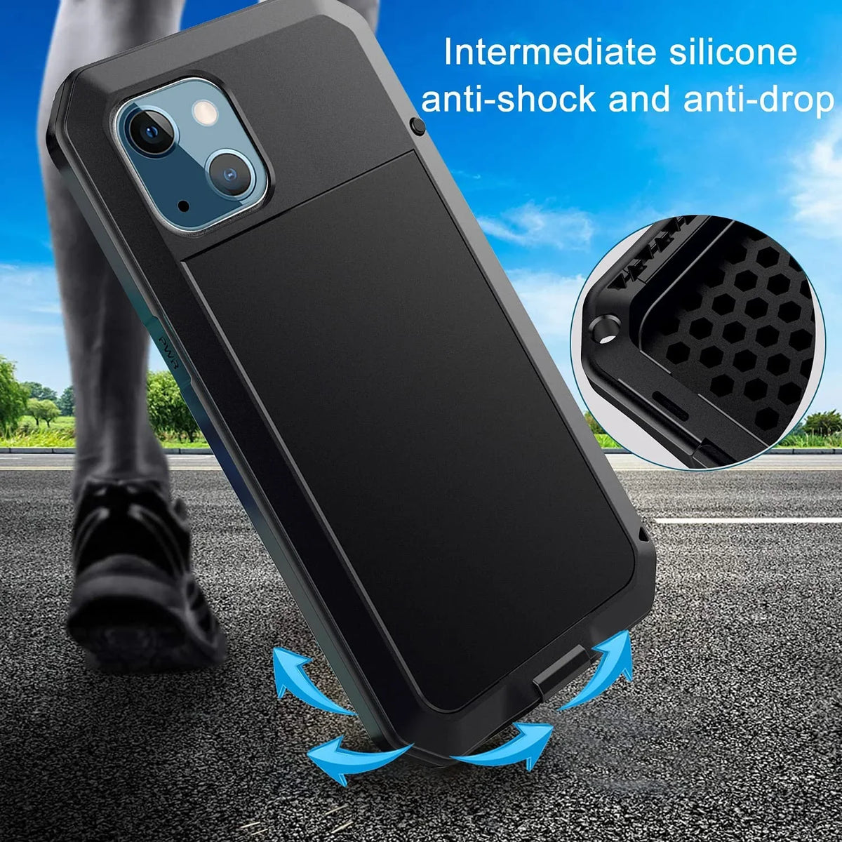 Travel Pro Protection, Shockproof Heavy iPhone 15 Resistant and Glass Military Duty Rugged (Black) Gorilla Outdoor Metal Aluminum Grade Scratch Case