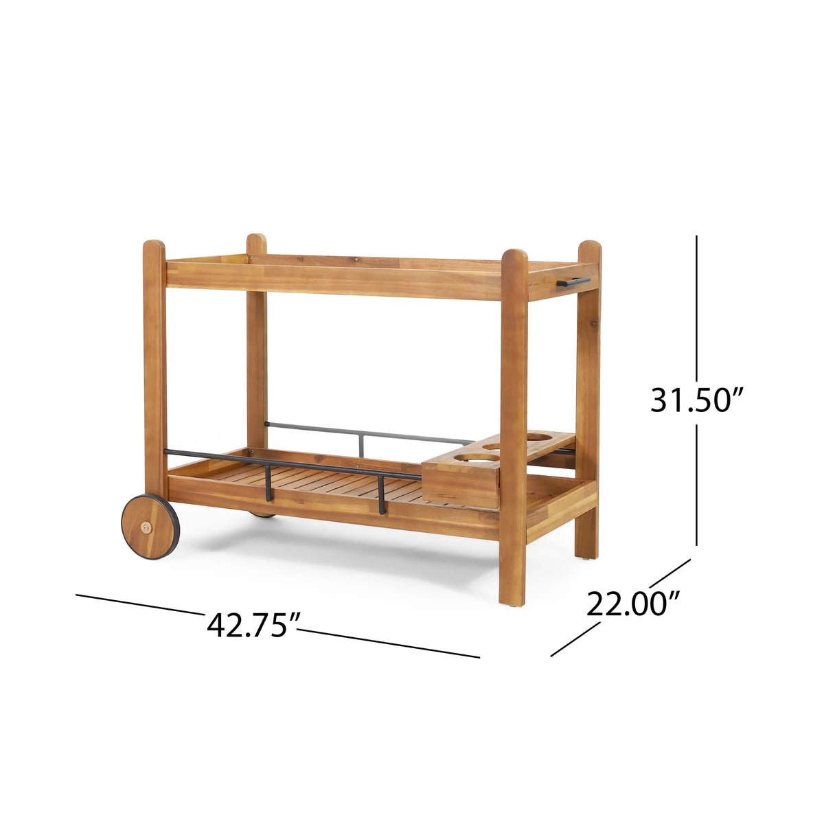 Black Studio 2 and Bonneau Holders, Bar with Teak Outdoor Acacia Wood Cart Tiered Bottle GDF